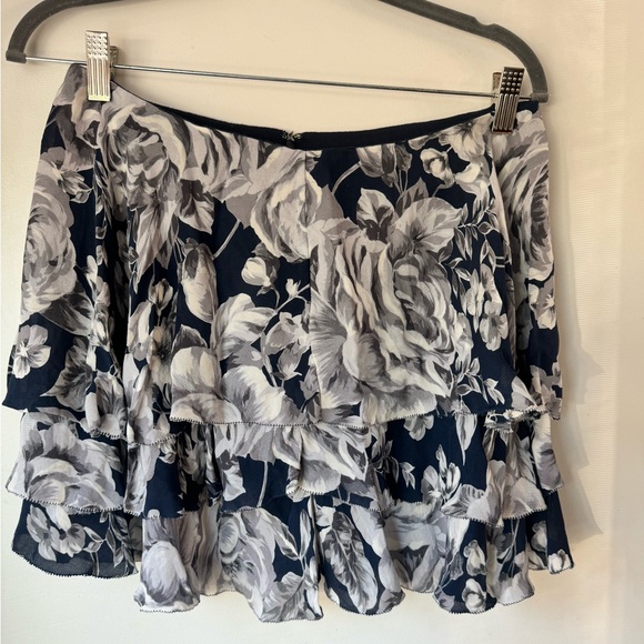 INTERMIX Layered Blue Ruffle Skirt Flower Silk Print - Picture 2 of 10